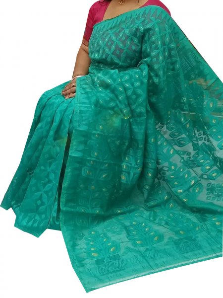 Ocean green dhakai jamdani high quality saree